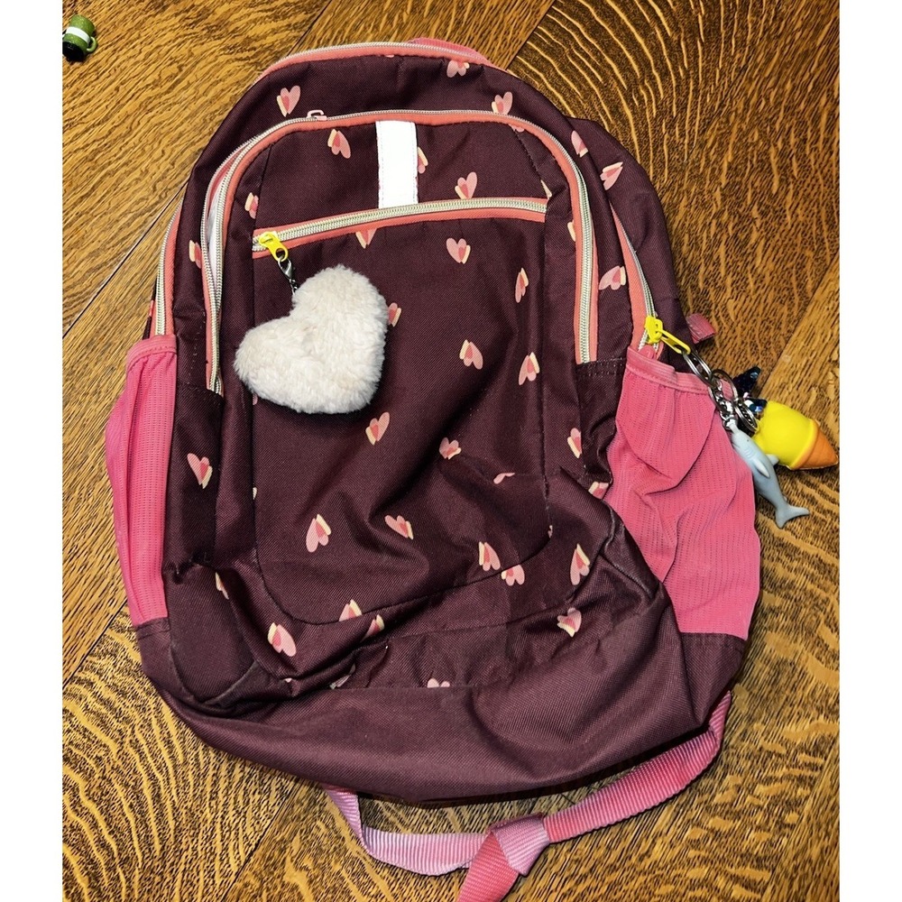 Kids Heart Print Backpack Pink Purple School Book Bag Travel Daypack Cute